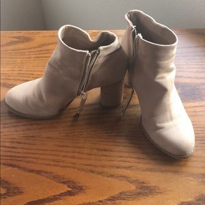 Beige Faux Suede ankle booties heel